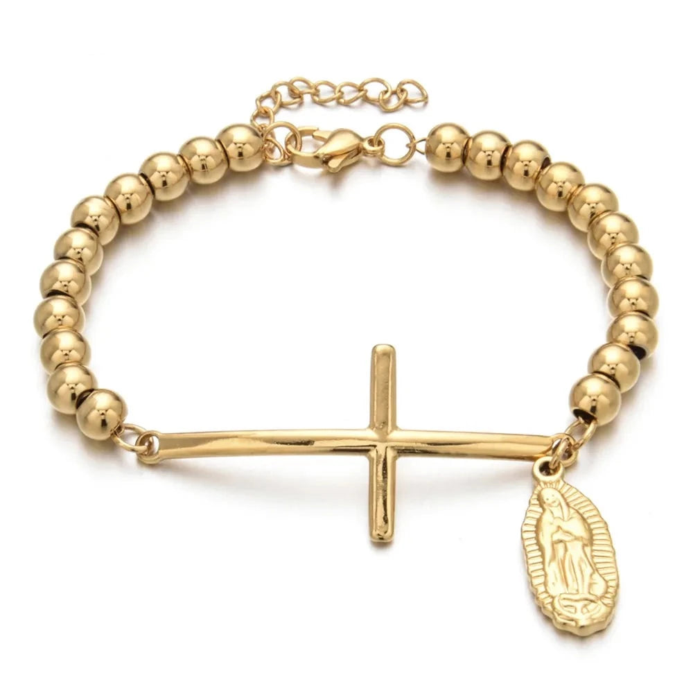 Bracelet Croix et Médaillon de la Vierge Marie