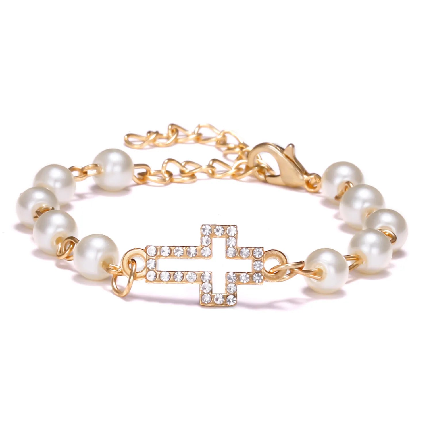 Bracelet Perles de Nacre avec Pendentif Croix