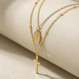 Collier Multirang Croix et Vierge Miraculeuse