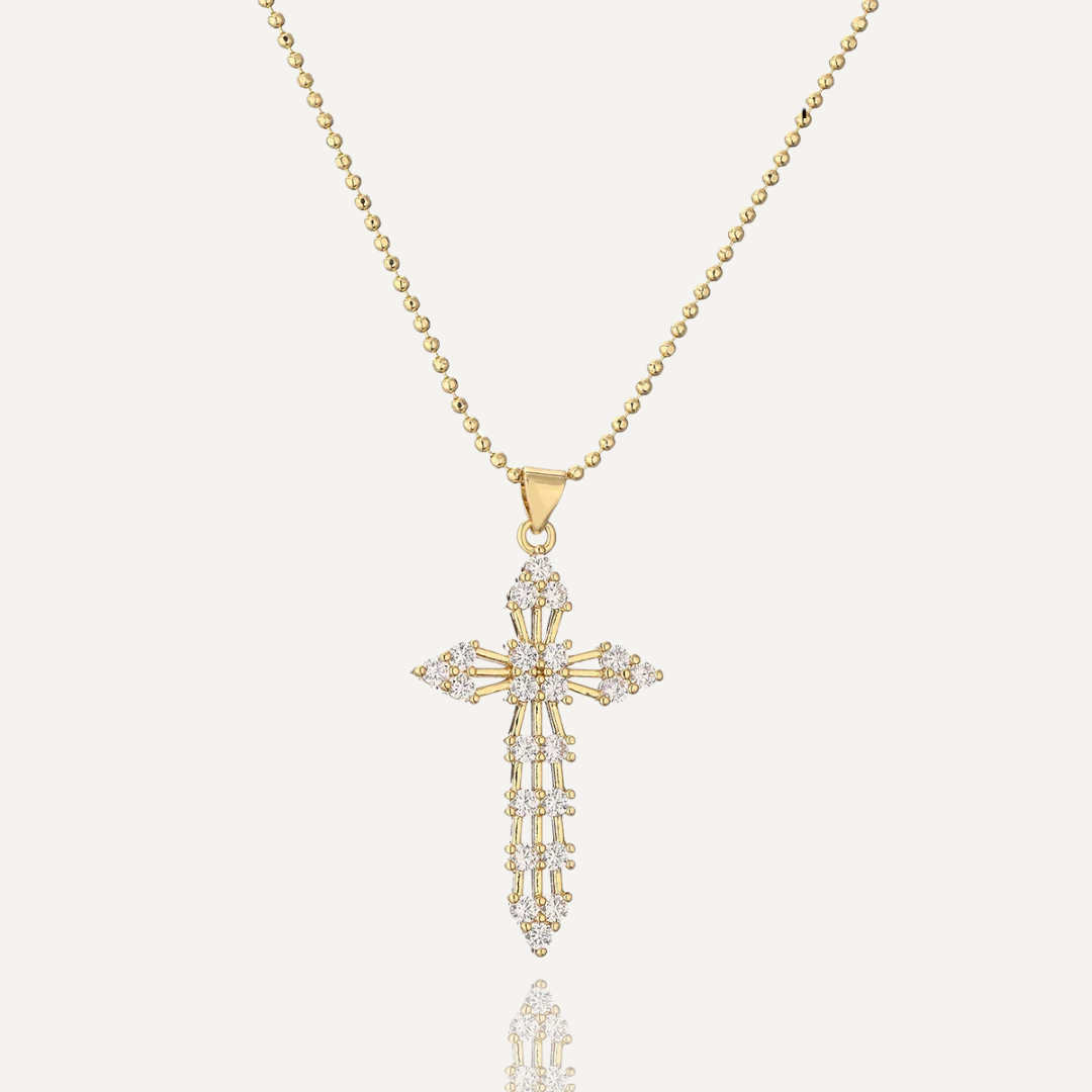 Royal Design Cross Pendant Necklaces For Women Girls,Cubic Zirconia Accessories Stainless Steel Chain Party Daily Jewelry
