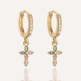 Gold/Silver Color AAA CZ Zircon Inlay Cross Drop Earrings For Women Bling Bling Jewelry