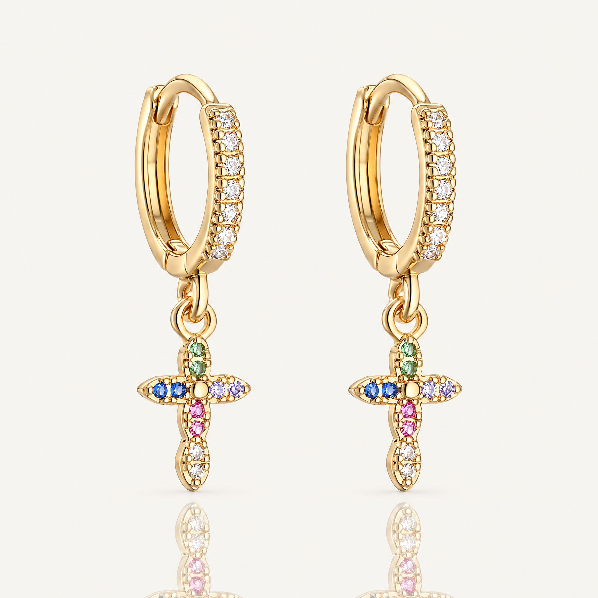 Gold/Silver Color AAA CZ Zircon Inlay Cross Drop Earrings For Women Bling Bling Jewelry