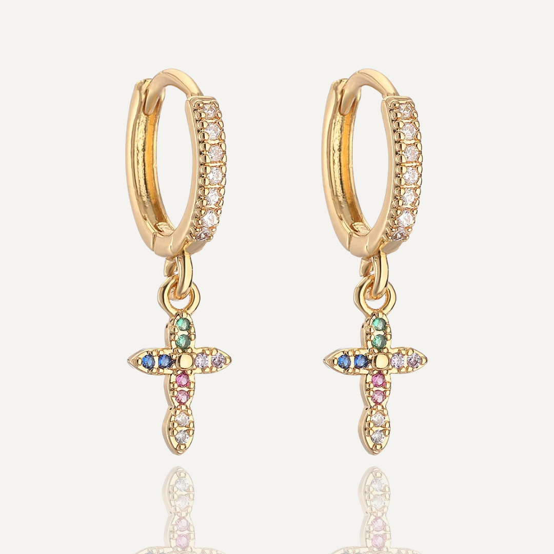 Gold/Silver Color AAA CZ Zircon Inlay Cross Drop Earrings For Women Bling Bling Jewelry