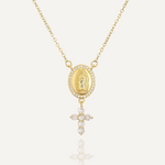 2025 New Arrival Gold Color Virgin Mary Cross Pendant Necklace For Women Shiny AAA CZ Zircon Copper Jewelry