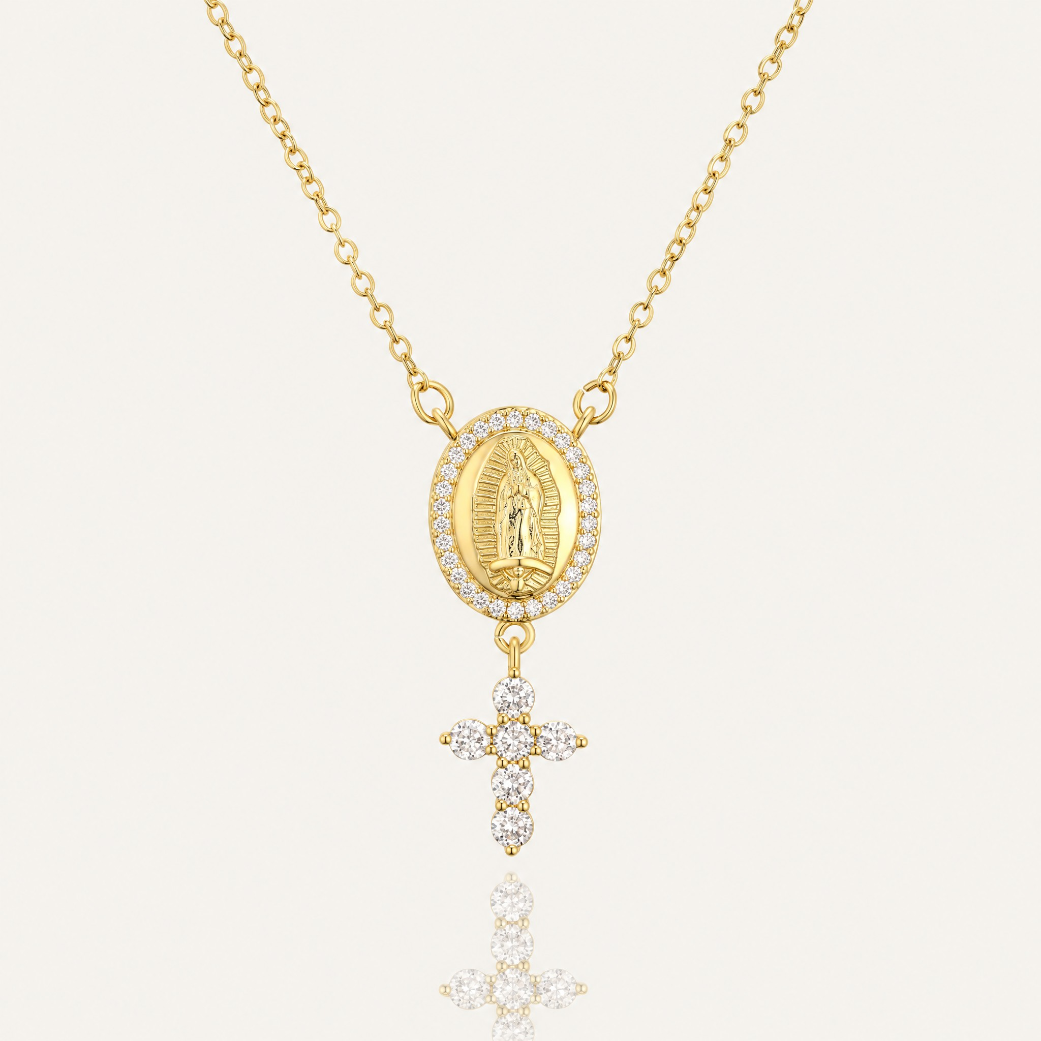 2025 New Arrival Gold Color Virgin Mary Cross Pendant Necklace For Women Shiny AAA CZ Zircon Copper Jewelry
