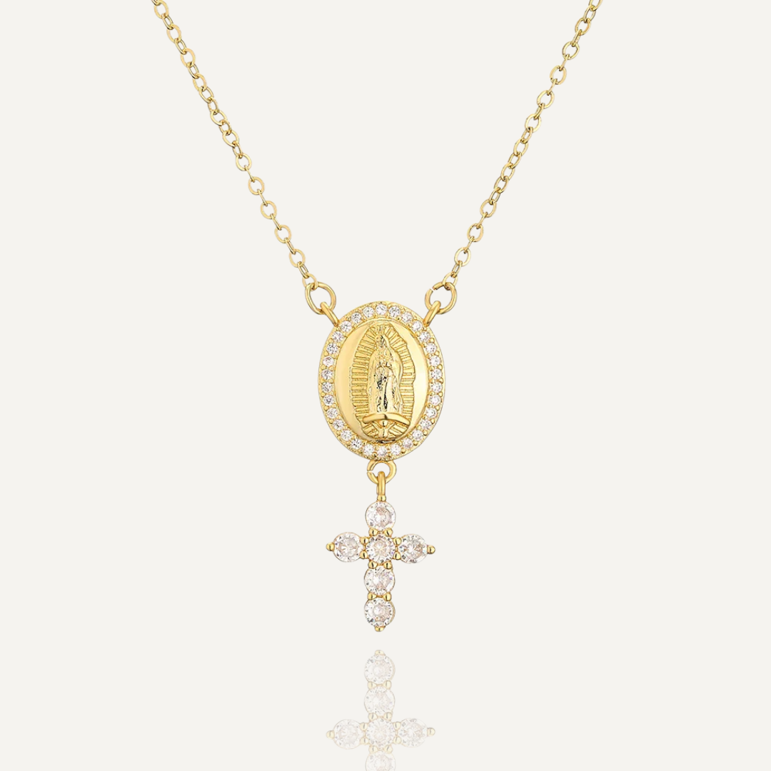 2025 New Arrival Gold Color Virgin Mary Cross Pendant Necklace For Women Shiny AAA CZ Zircon Copper Jewelry