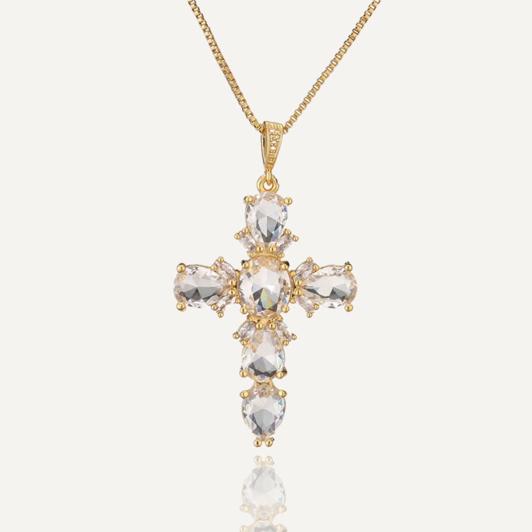 NEWBUY Big Size Statement Cross Pendant Necklace Gold Color Box Chain Luxury Crystal CZ Necklace For Men Women Wholesale