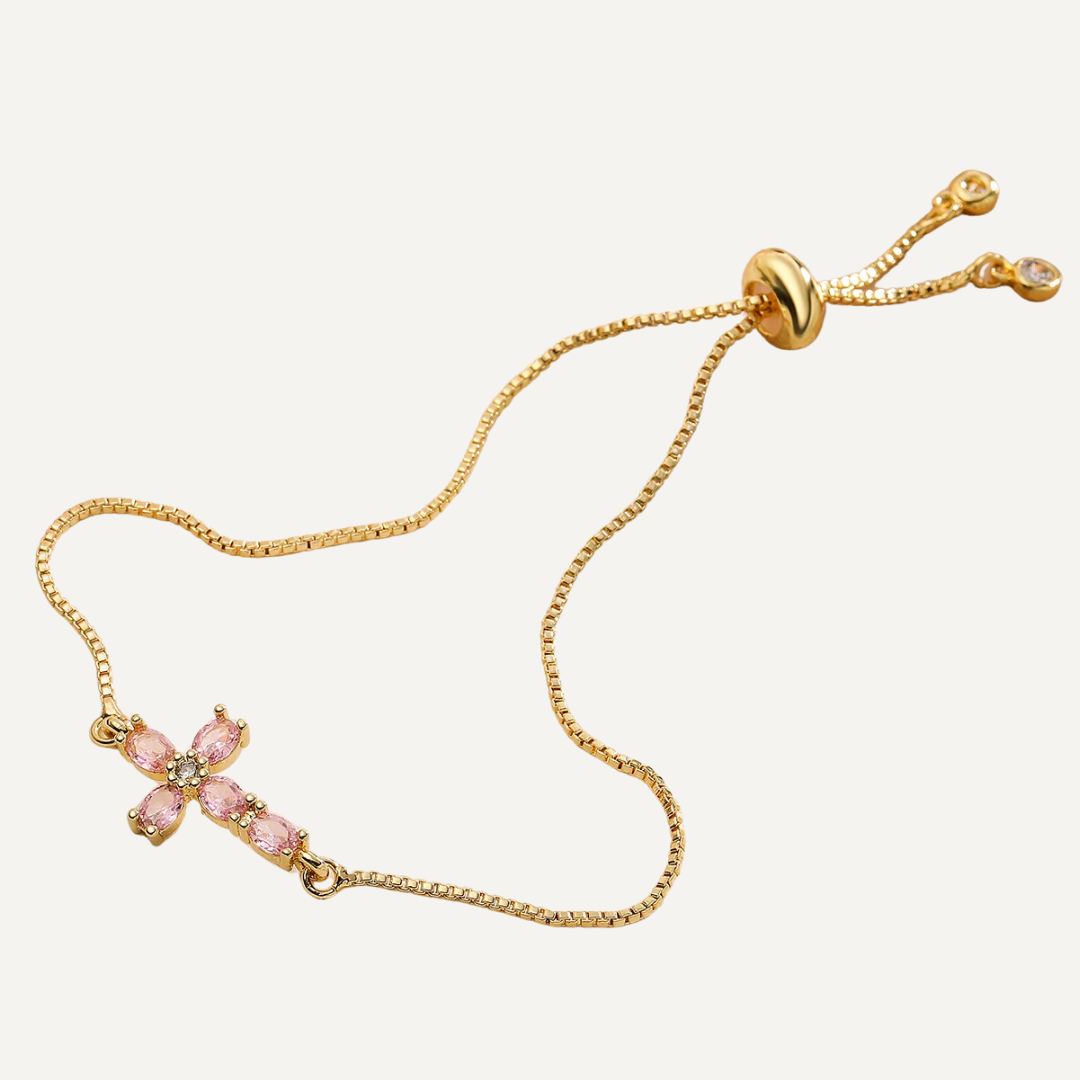 Delicate Colourful AAA CZ Zircon Inlay Cute Cross Charm Bracelets For Women Gold Color Copper Jewelry Femme Bijoux