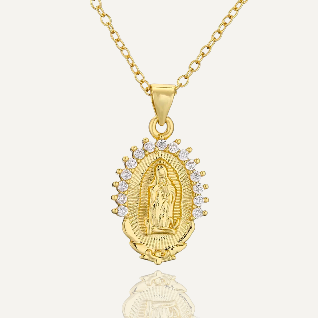 Gold Stainless Steel Chain Necklace 2024 New Fashion Cute Virgin Mary Pendant AAA CZ Zircon Christian Jewelry Femme Bijoux
