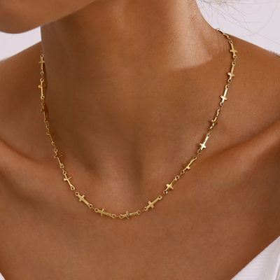 Youthway New Design Trendy Gold Plated Stainless Steel Smooth Cross Chain Necklace For Ladies Anti Allergic Fashion Jewelry Gift