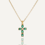 2025 New Arrival Green/Pink Crystal CZ Zircon Cross Pendant Gold Chain Necklaces For Elegant Women Party Accessories