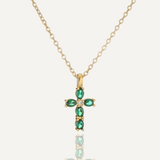 2025 New Arrival Green/Pink Crystal CZ Zircon Cross Pendant Gold Chain Necklaces For Elegant Women Party Accessories