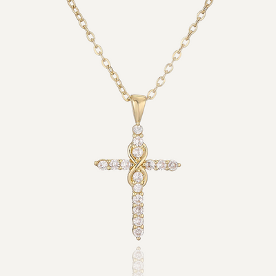 2025 New Arrival Gold Color Unique Design Cross Infinity Pendant Necklaces For Women Shiny AAA CZ Copper Jewelry Female