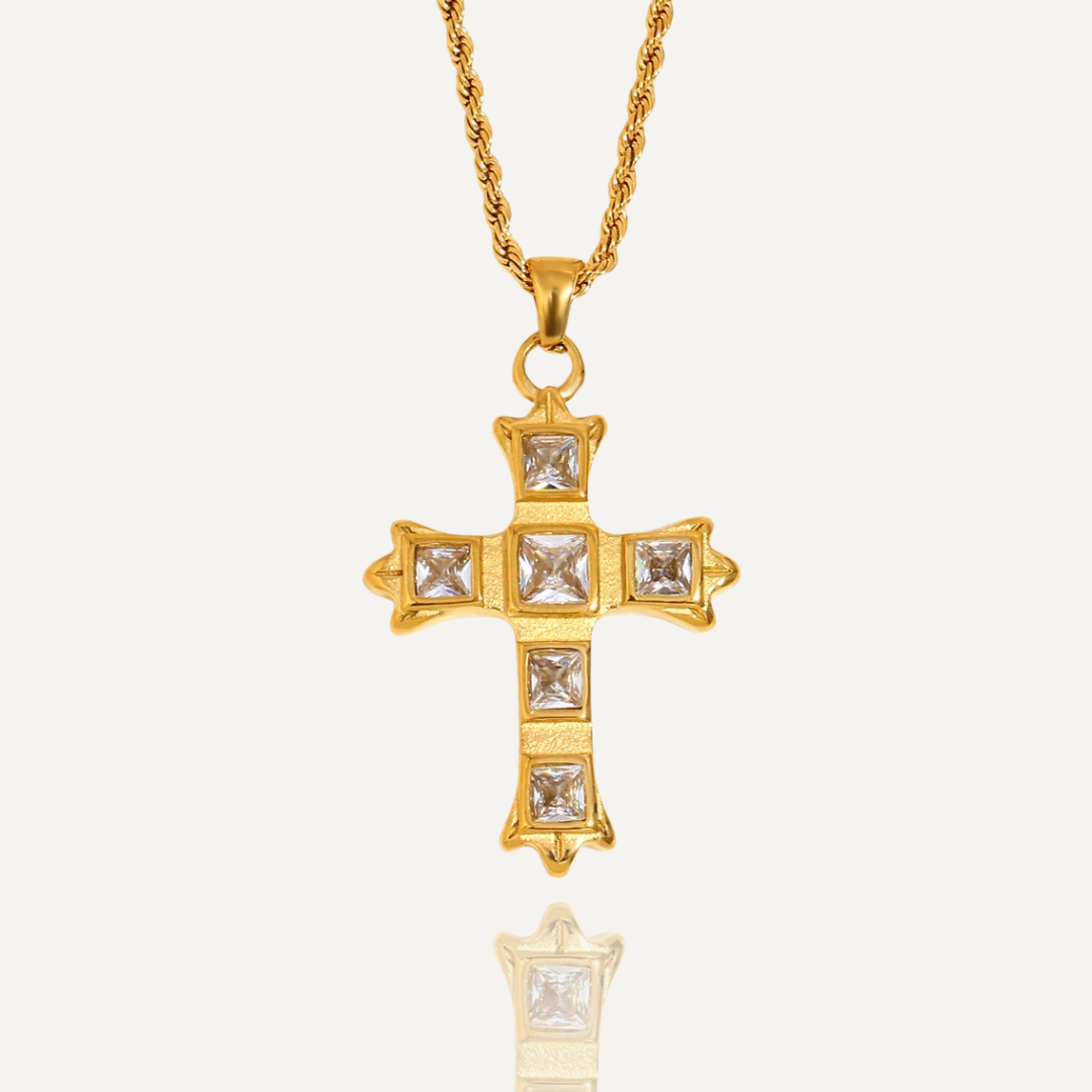Stainless Steel Cross Zircon Necklace Plated 18k Gold Color Non Tarnish Waterproof Trendy Jewelry Necklace for Women Gift