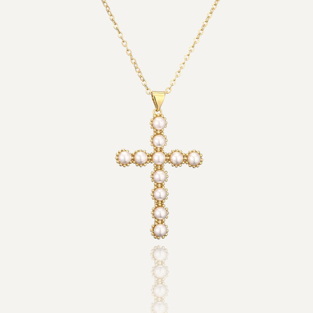 Light Luxury Pearl Cross Pendant Necklaces For Women Girls,Stylish Design Vintage Party Dating Jewelry