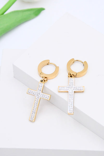 Boucles d'Oreilles Croix Cristallines