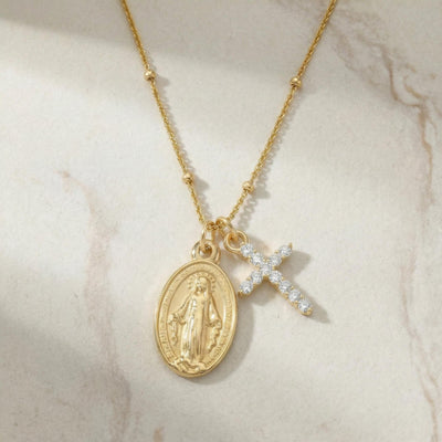 Collier Vierge Miraculeuse et Croix Zircon