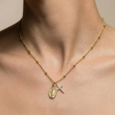 Collier Vierge Miraculeuse et Croix Zircon