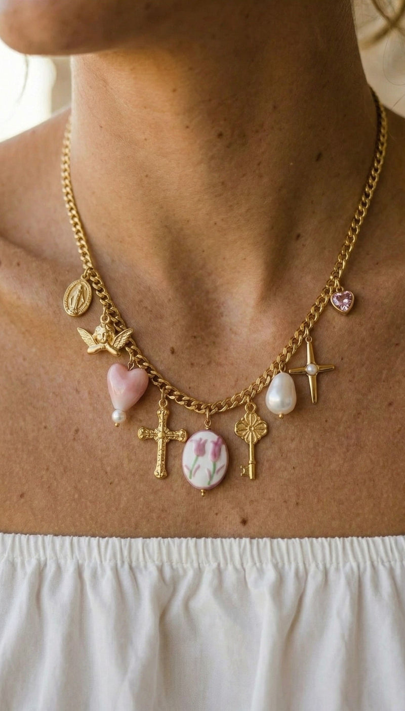 Collier Croix Charms Élégants Doré