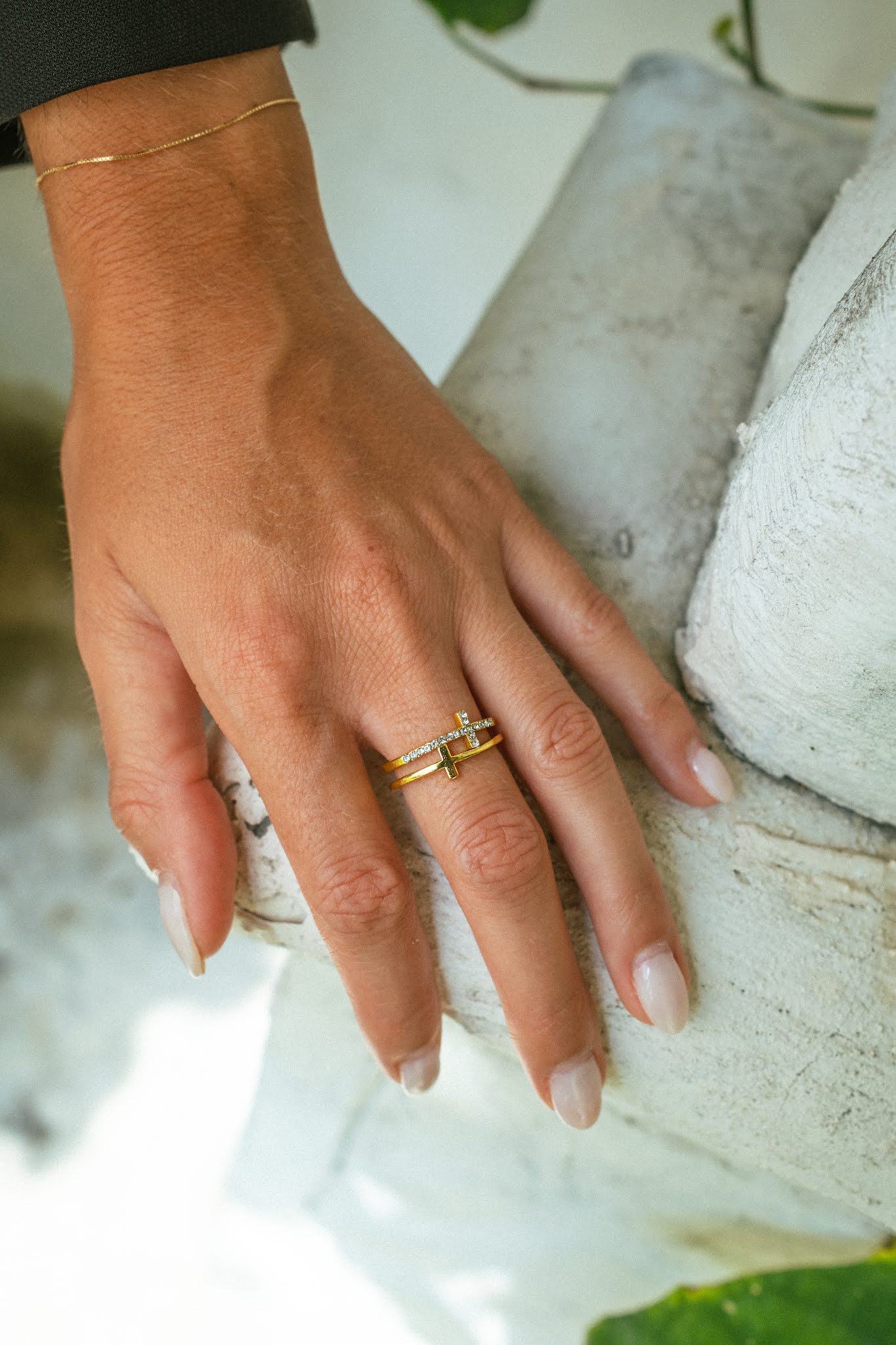 Bague Double-Anneau Croix