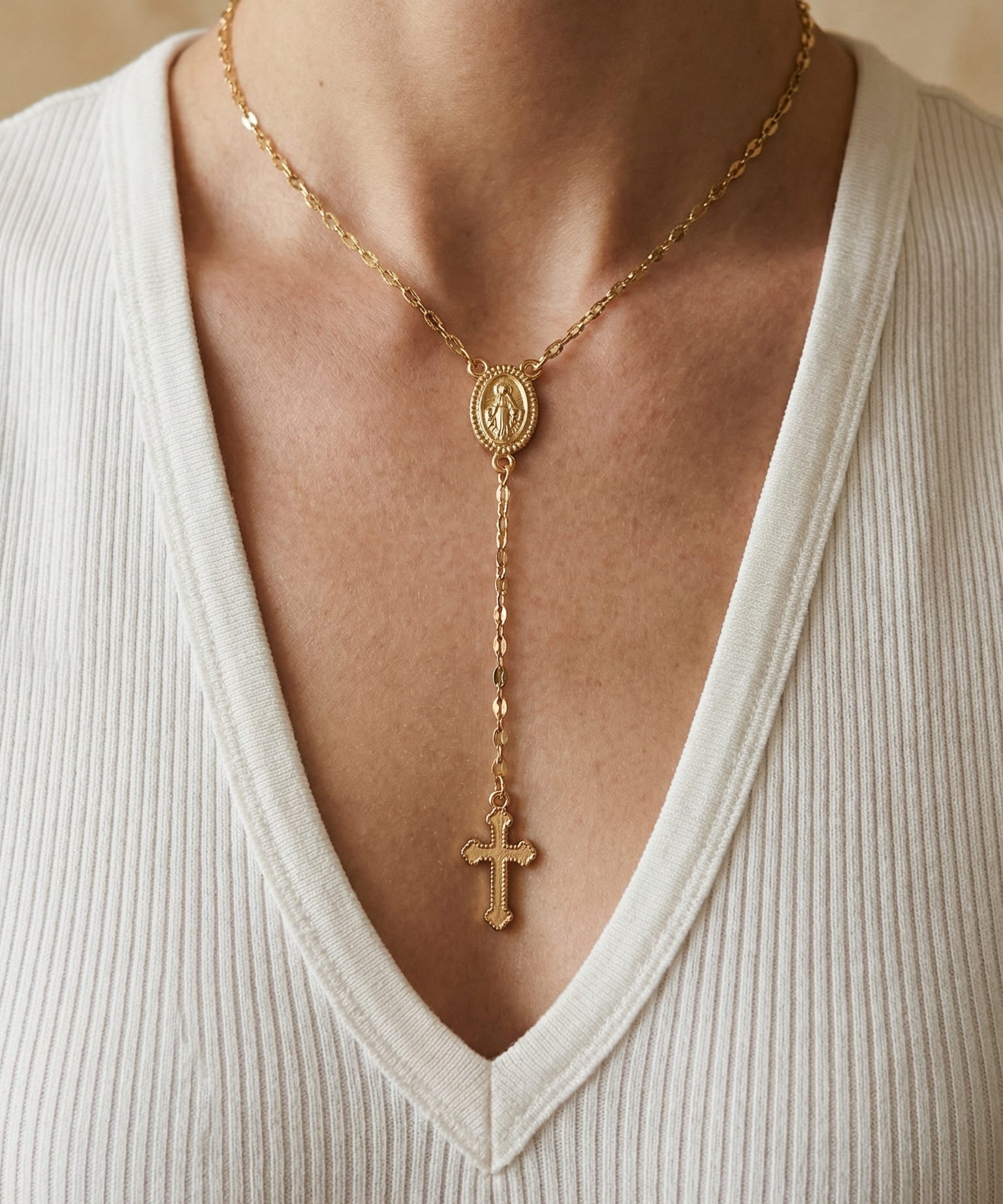 Collier Croix Rosaire Grâce Dorée
