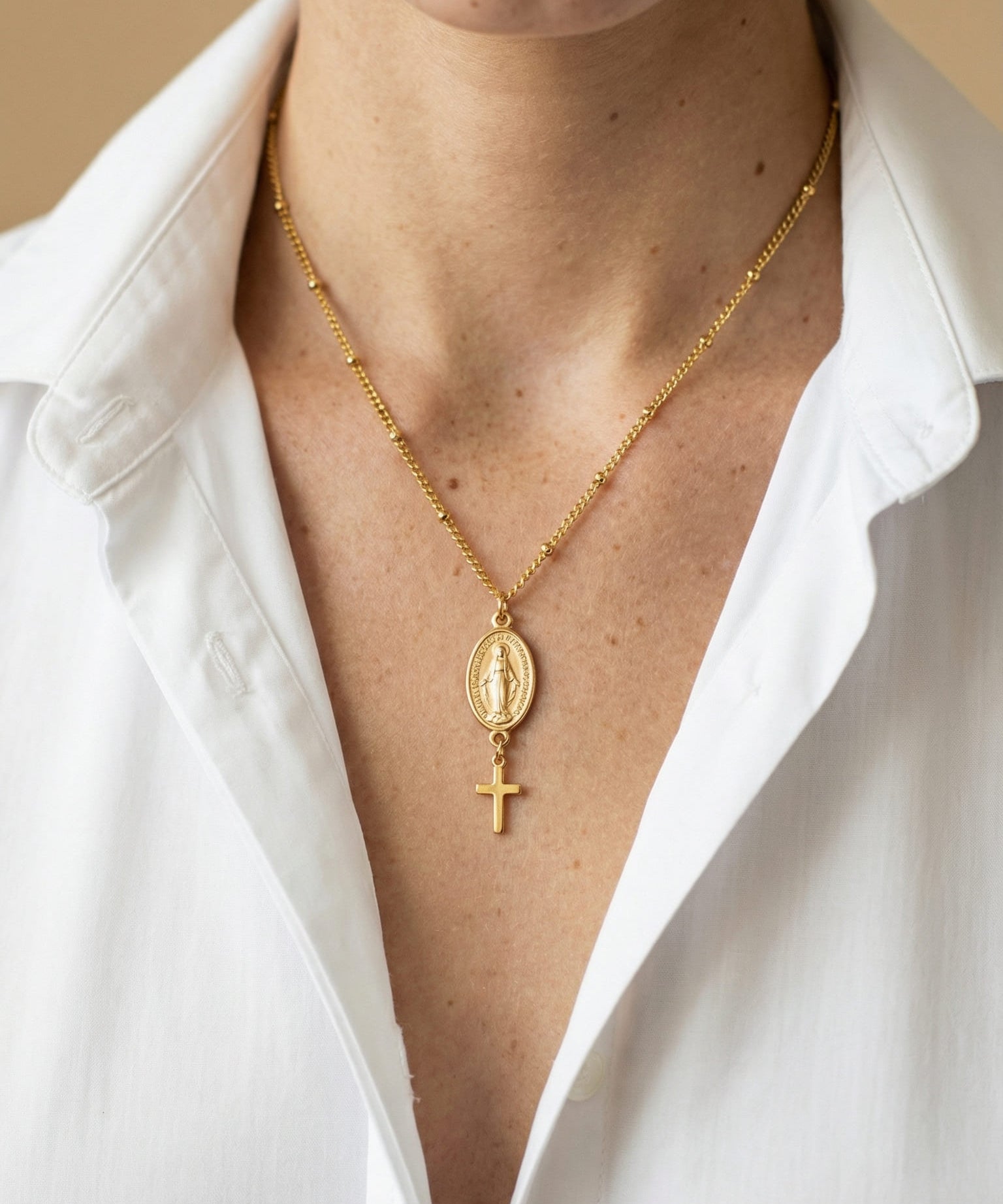 Collier Croix Médaille Miraculeuse Élégante