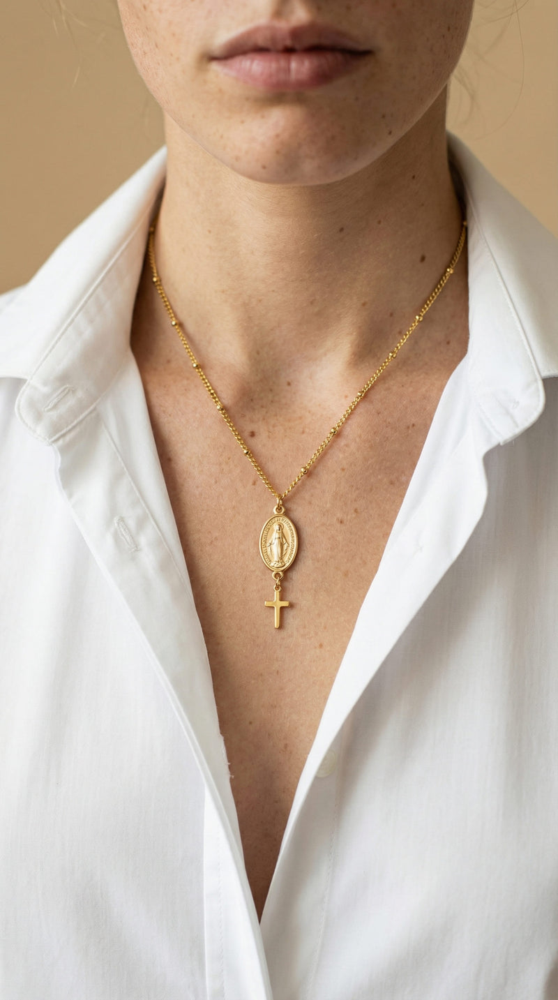 Collier Croix Médaille Miraculeuse Élégante