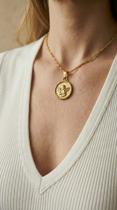 Collier Croix Médaillon Ange