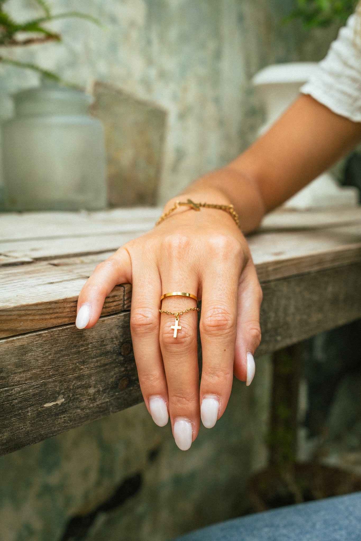 Bague Croix avec Chaîne Élégante