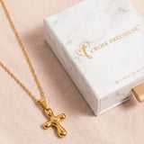 Collier Croix Doré aux Courbes Arrondies