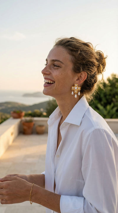 Boucles d’Oreilles Croix Perles Élégance Divine