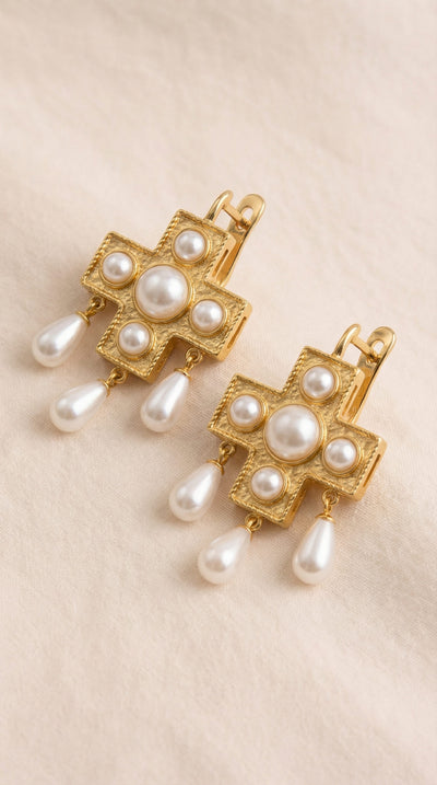 Boucles d’Oreilles Croix Perles Élégance Divine