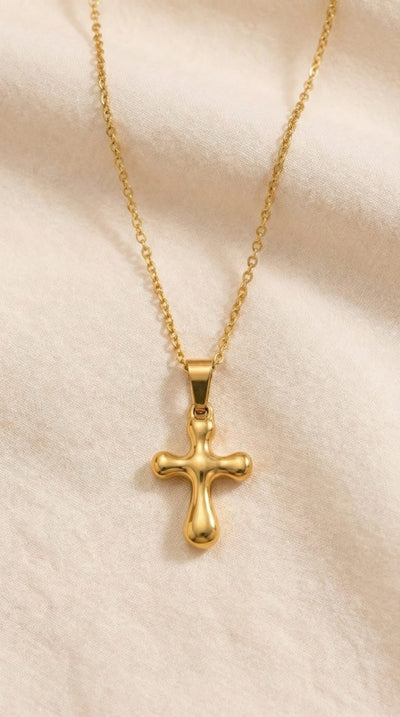 Collier Croix Doré aux Courbes Arrondies