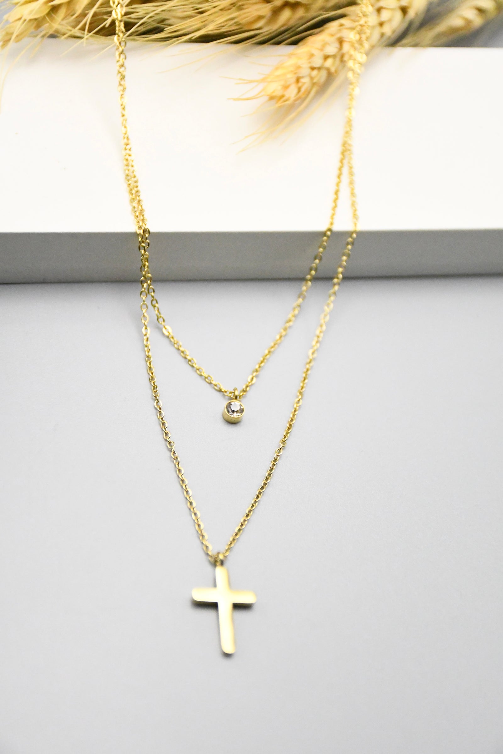 Collier Croix Minimaliste Double Chaîne
