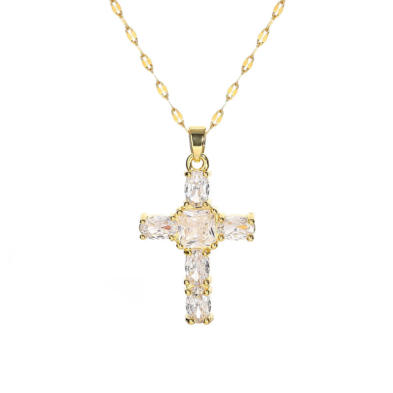 Cross Pendant Necklace with Zirconiums