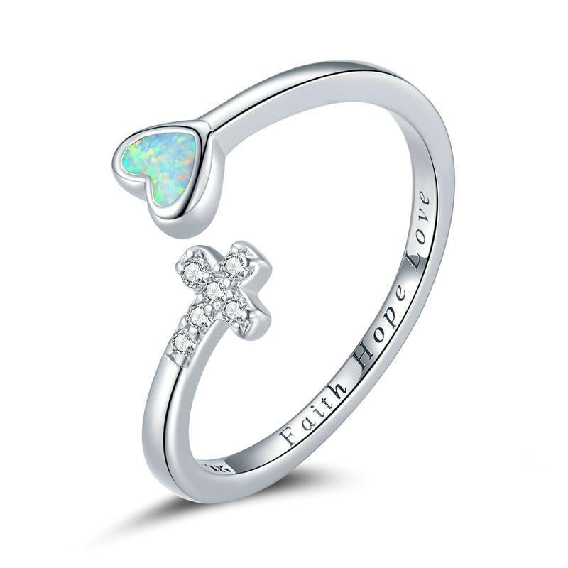 Cross Ring with Blue Heart