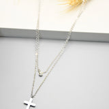 Collier Croix Minimaliste Double Chaîne