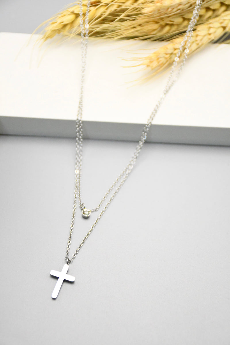 Collier Croix Minimaliste Double Chaîne