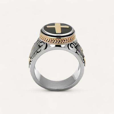 Gold silver cross swallowing ring