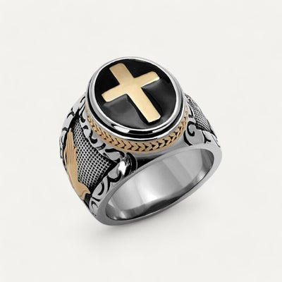 Ring Siegel Kreuz Silber Gold