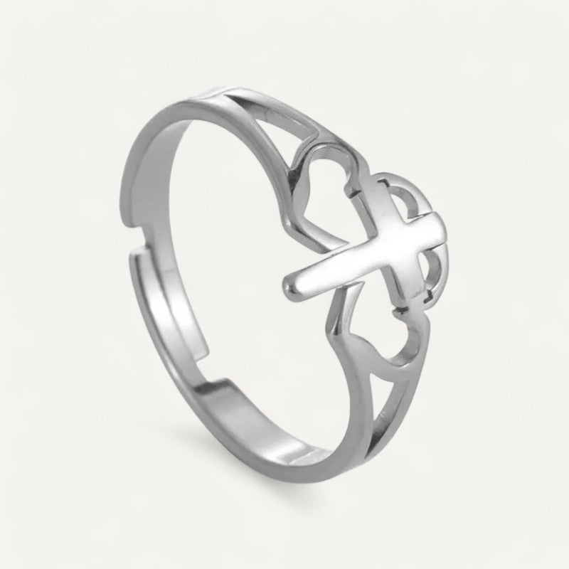 Bague Croix au Design de Cœur Entrelacé