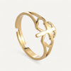 Crossing ring with intertwined heart design