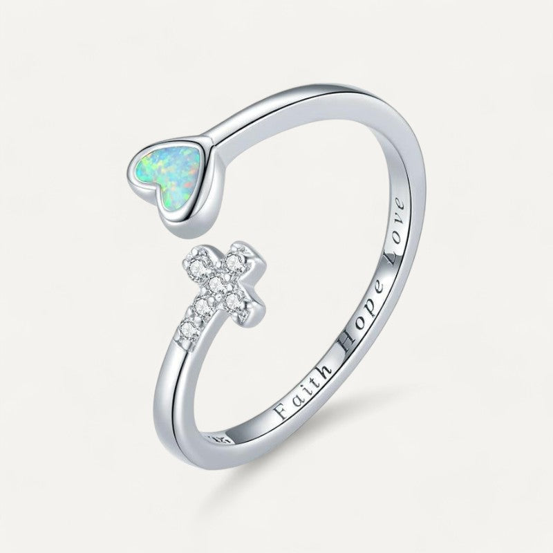 Bague Croix avec Coeur Bleu