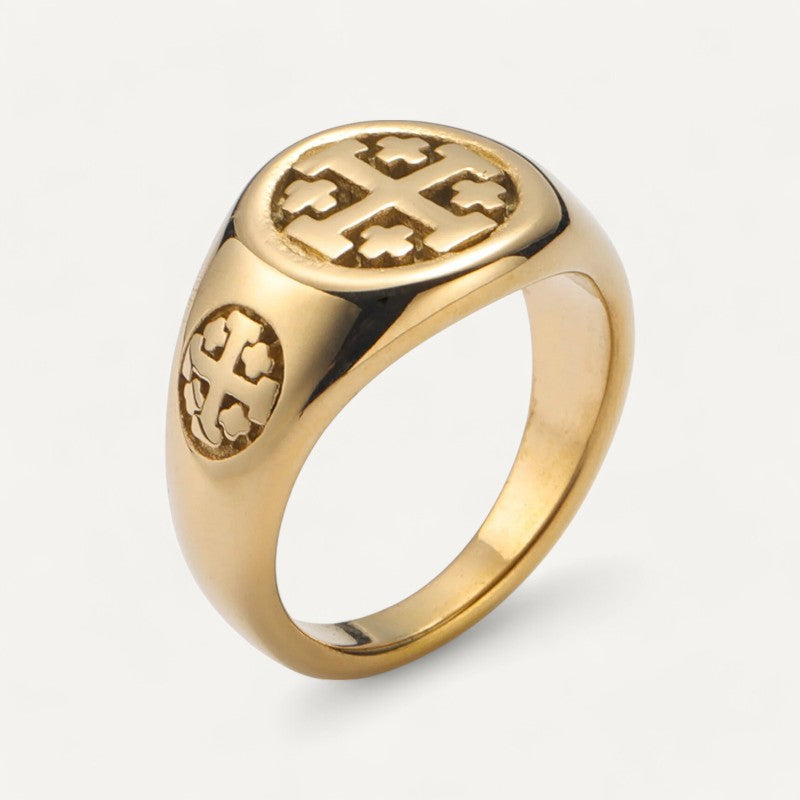 Golden Jerusalem Cross Ring