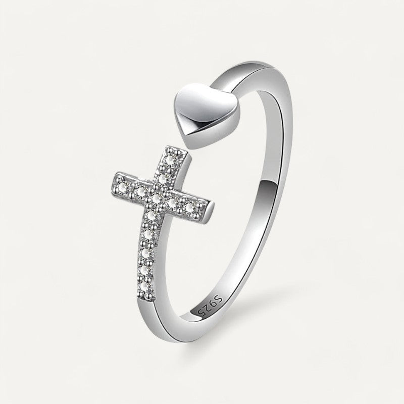 Ring Kreuz und Herz Silber