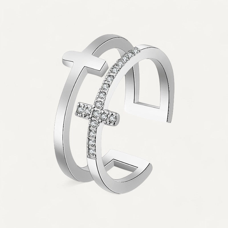 Sparkling double cross ring