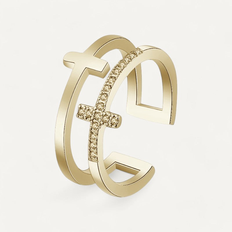 Sparkling double cross ring