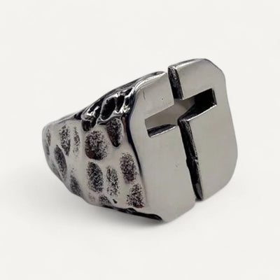 Textured Cross Man Ring