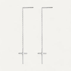 Long chain cross earring