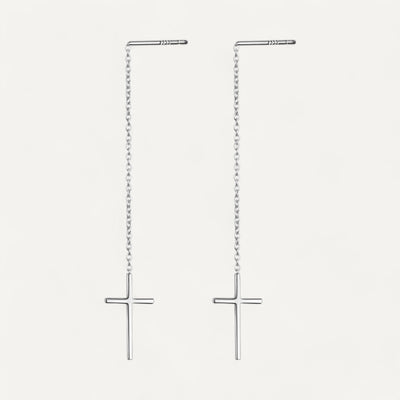 Long Chain Cross Earring